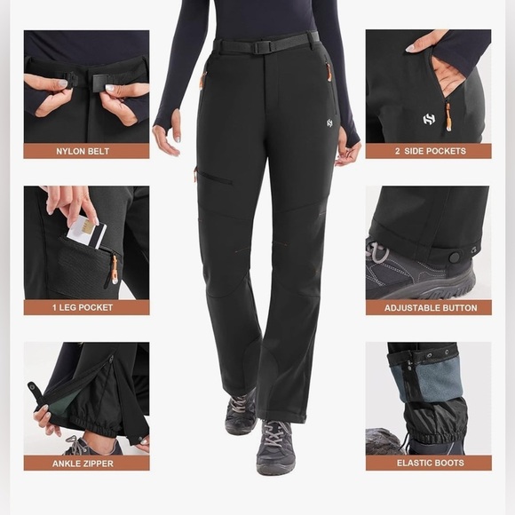 Heathyoga Women's Black Outdoor Snow Pants - Picture 4 of 11